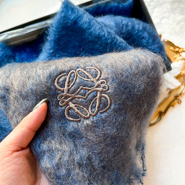 Loewe Mohair x Wool Scarf With Original Box - Ocean Blue