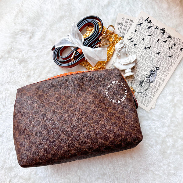 Vintage CELINE 1990s Macadam Makeup Bag - Brown 012