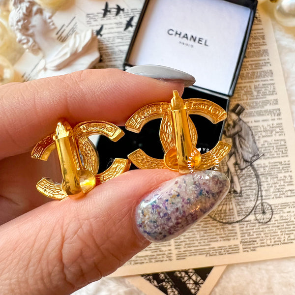 Vintage Chanel 24KGP and Rhinestone 1980s Coco Mark Ear Clips 003