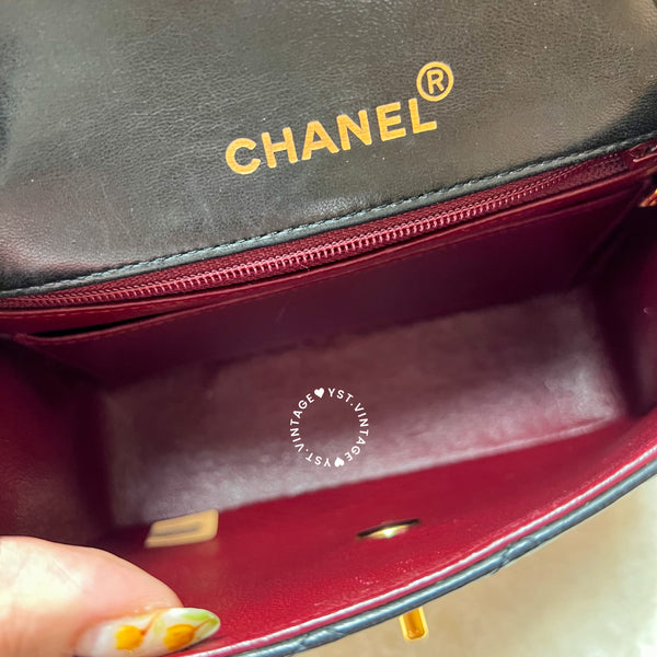 Vintage Chanel Mini Square Flap Bag - Black x Gold