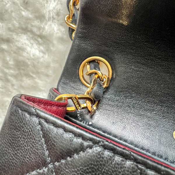 Vintage Chanel Mini Square Flap Bag - Black x Gold