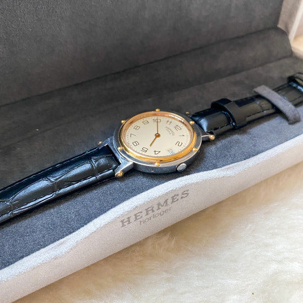 Vintage HERMÈS Clipper Quartz Watch 1990s - Stainless Steel and 18K Gold Plated