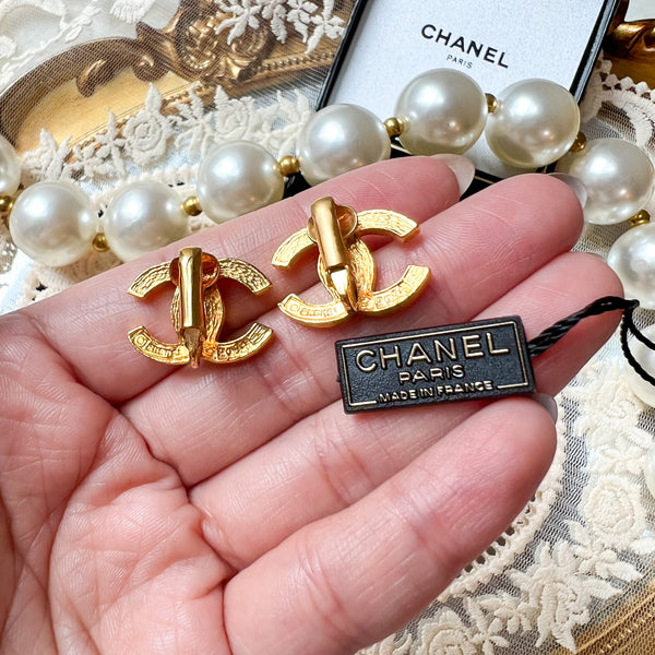 Vintage Chanel 24KGP and Rhinestone 1980s Coco Mark Ear Clips