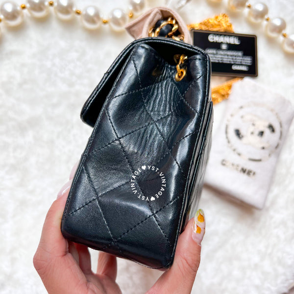 Vintage Chanel Mini Square Flap Bag - Black x Gold