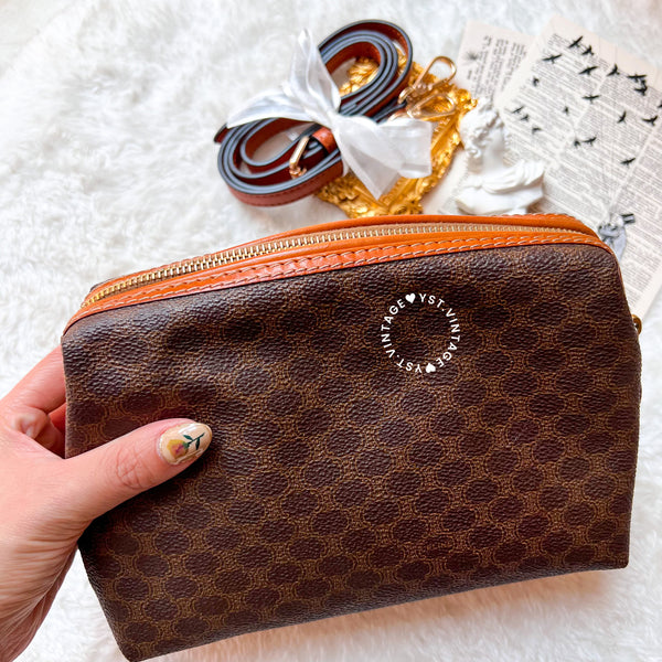 Vintage CELINE 1990s Macadam Makeup Bag - Brown 012