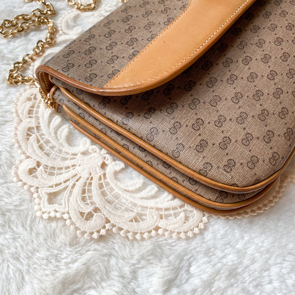 Vintage Gucci 1980s Micro GG 2-way Bag - Milk Tea Brown