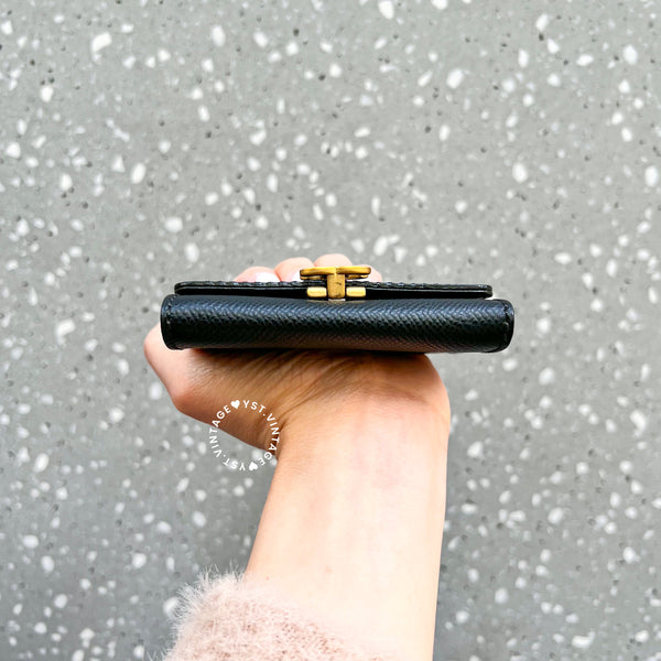 Vintage Chanel Caviar Coco Lock Card Holder - Black