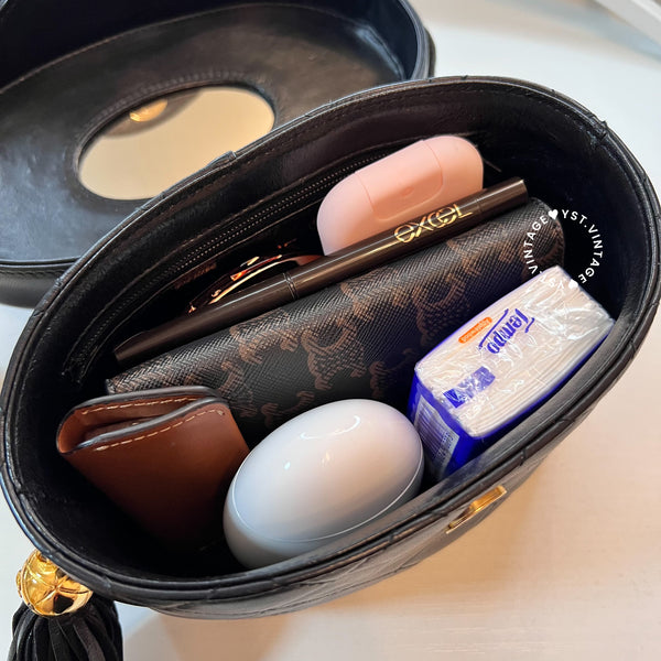 Vintage Chanel Leather Strap Vanity Bag with Tassel - Black