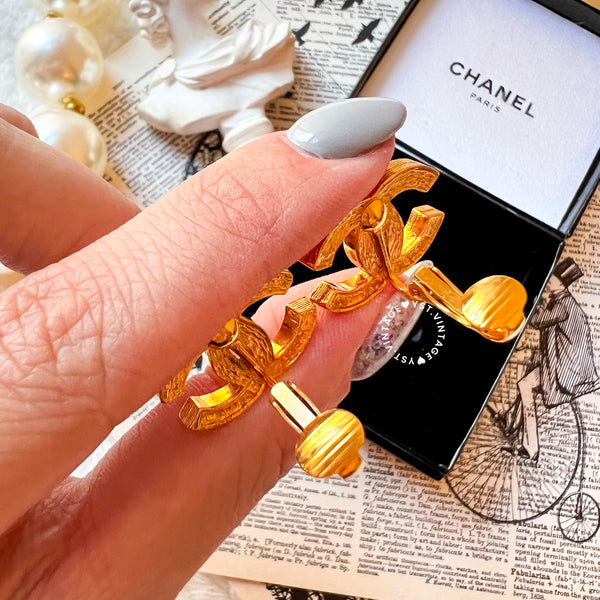 Vintage Chanel 24KGP and Rhinestone 1980s Coco Mark Ear Clips 003