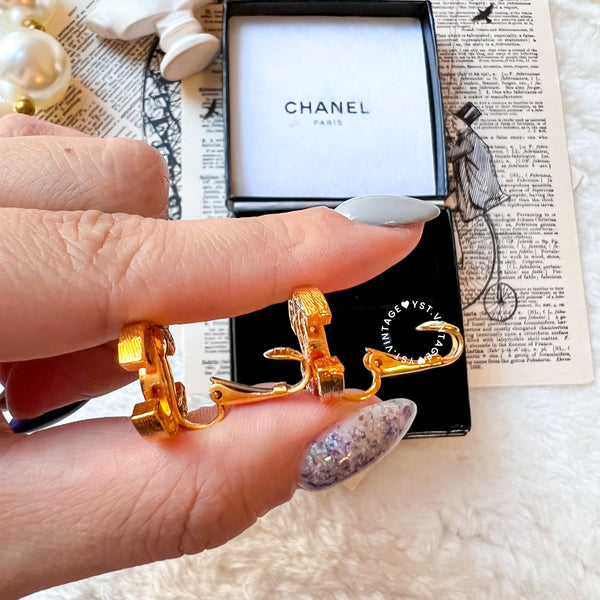 Vintage Chanel 24KGP and Rhinestone 1980s Coco Mark Ear Clips 003