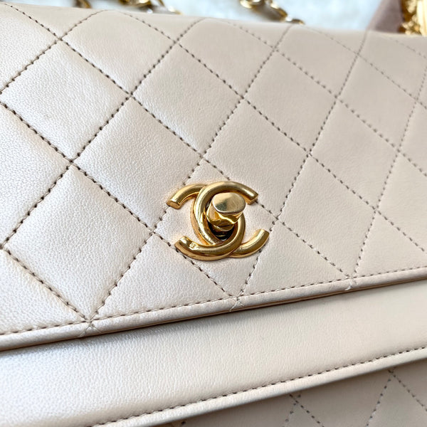 Vintage Chanel Double Flap Bag - Light Beige