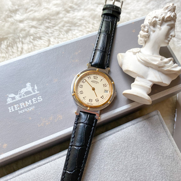 Vintage HERMÈS Clipper Quartz Watch 1990s - Stainless Steel and 18K Gold Plated