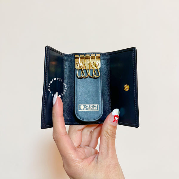 Vintage Gucci 1980s Micro GG Key Case (4 Key Rings) - Navy