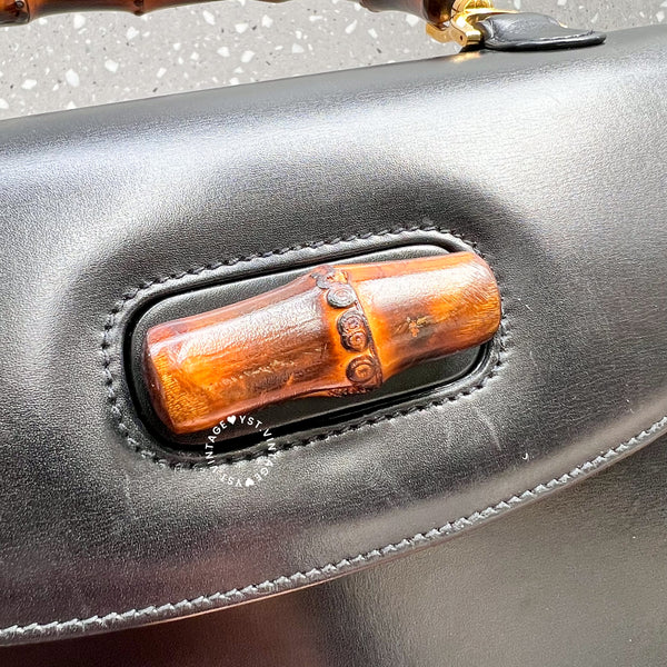 Vintage Gucci Bamboo Medium Top Handle Bag - Black