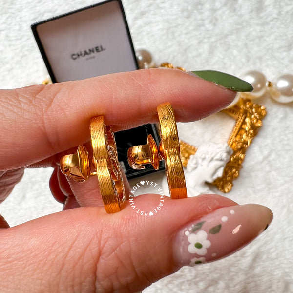 Vintage Chanel 24KGP and Rhinestone 1980s Coco Mark Ear Clips 003