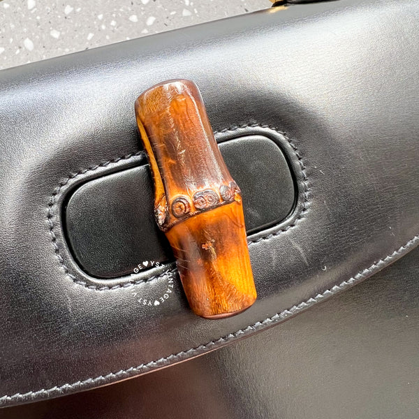 Vintage Gucci Bamboo Medium Top Handle Bag - Black