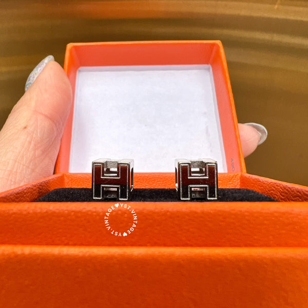 Vintage HERMÈS Cage d'H Earrings 002 - Sliver*White