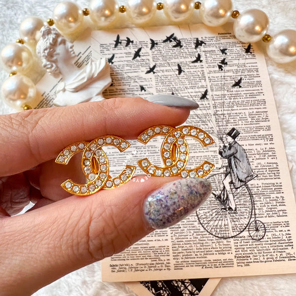 Vintage Chanel 24KGP and Rhinestone 1980s Coco Mark Ear Clips 003