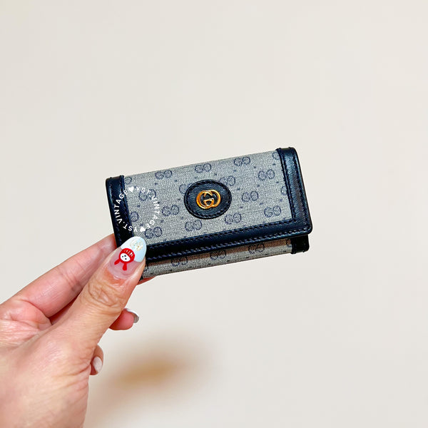 Vintage Gucci 1980s Micro GG Key Case (4 Key Rings) - Navy