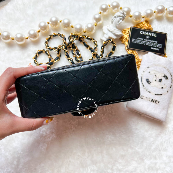 Vintage Chanel Mini Square Flap Bag - Black x Gold