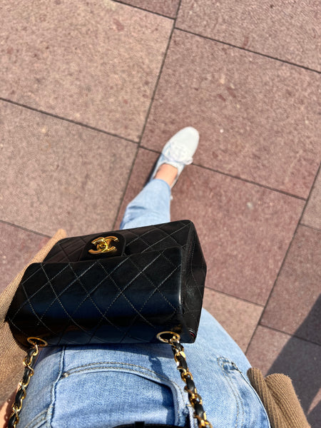 Vintage Chanel Mini Square Flap Bag - Black x Gold