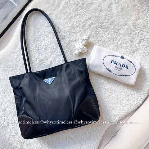 Vintage Prada Tote Bag With Leather Corner - Black