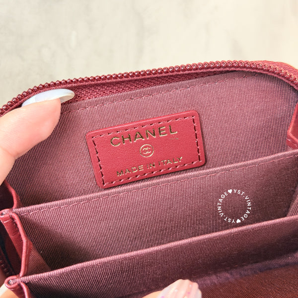 Pre-owned Chanel Coco Mark Card Holder / Coins Case - Burgundy