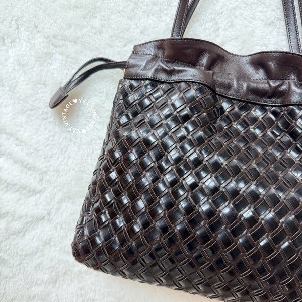 Vintage Bally Intrecciato Handbag - Chocolate Brown