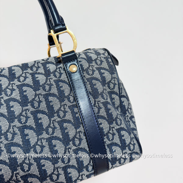 Vintage Dior Trotter 25cm Boston Bag - Navy 002
