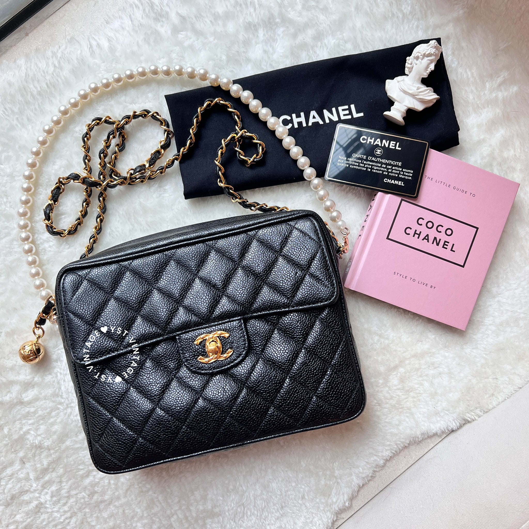 Vintage CHANEL Caviar Camera Bag with Golden Ball - Black