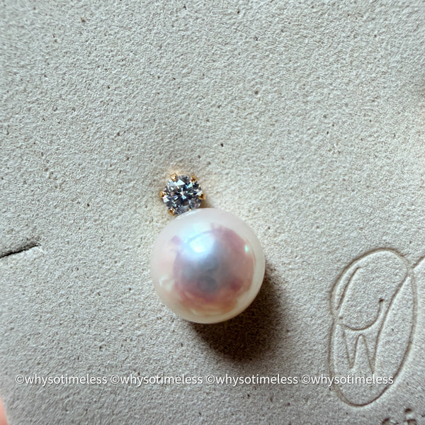 7.8mm Akoya PSL 天女 Diana 18KYG Earrings, D0.20ct