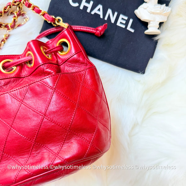 Vintage Chanel Mini Bucket Bag - Red