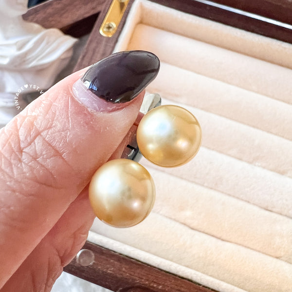 9-10mm 南洋金珠 The South Sea Gold Pearl 18KYG Earrings - Middle Gold