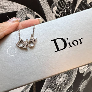 Vintage Dior Silver-Finish Metal with White Crystal Letter Necklace/ Choker