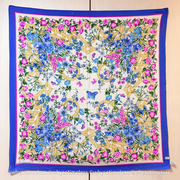 Vintage Dior Floral Garden Silk Scarf With Original Box
