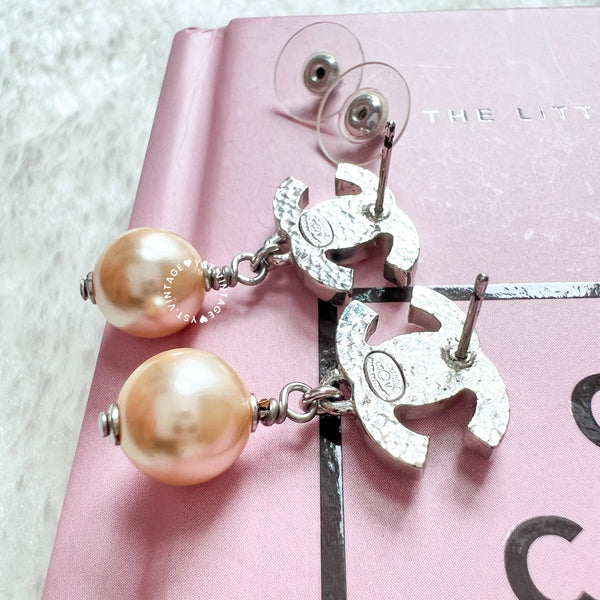 Vintage Chanel Coco Mark Pearl Silver-Finish Metal Earrings (code: 080903)