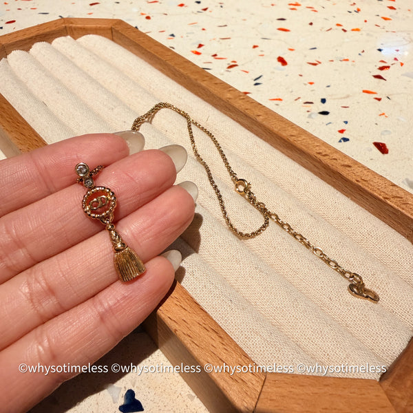 Vintag Dior CD Twist Ring Rhinestone Tassel Necklace