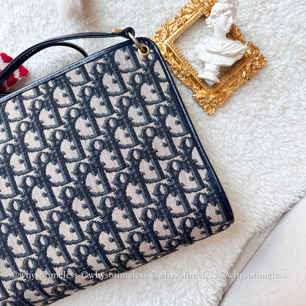 Vintage Dior Oblique Shoulder Bag - Navy