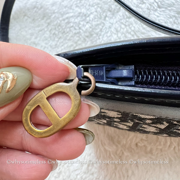Vintage Dior Oblique Shoulder Bag - Navy