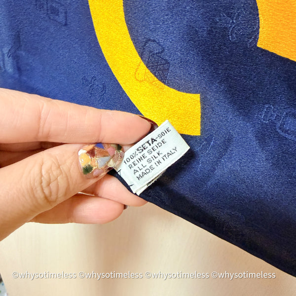 Vintage Chanel Perfume Bottle Embroidery Silk Scarf 90 - Navy