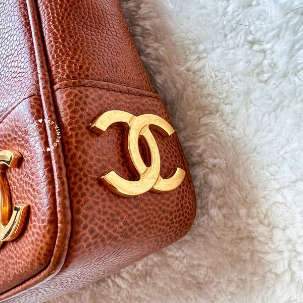 Vintage Chanel Coco Mark Caviar Shoulder Bag - Caramel Brown