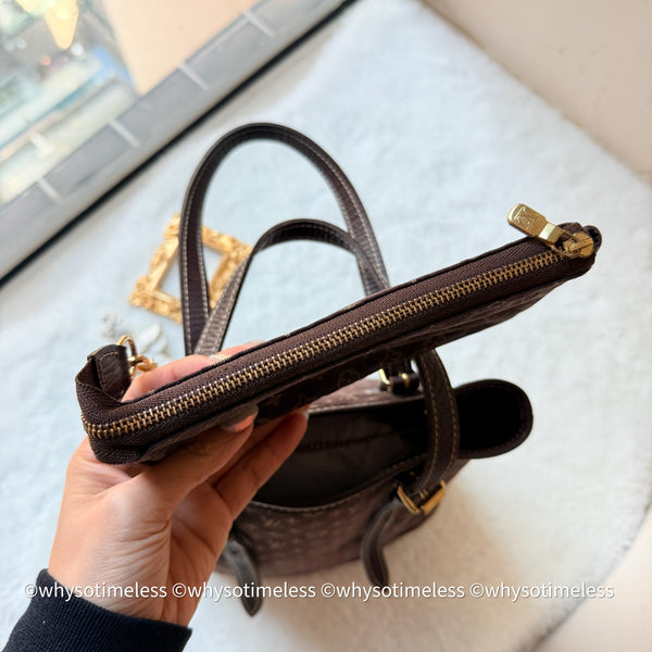 Vintage LV Monogram Denim Bucket Bag - Chocolate Brown