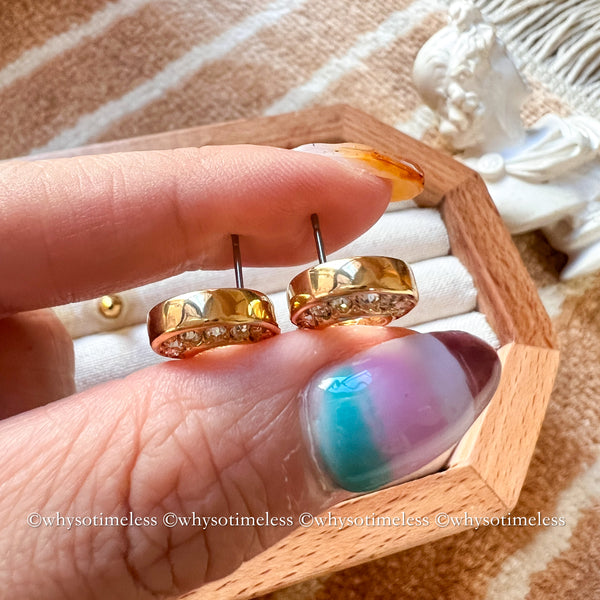 Vintage Dior Rhinestone CD Gold-Finish Metal Earrings