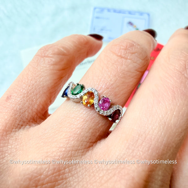 Rainbow Sapphire Zircon Silver Ring