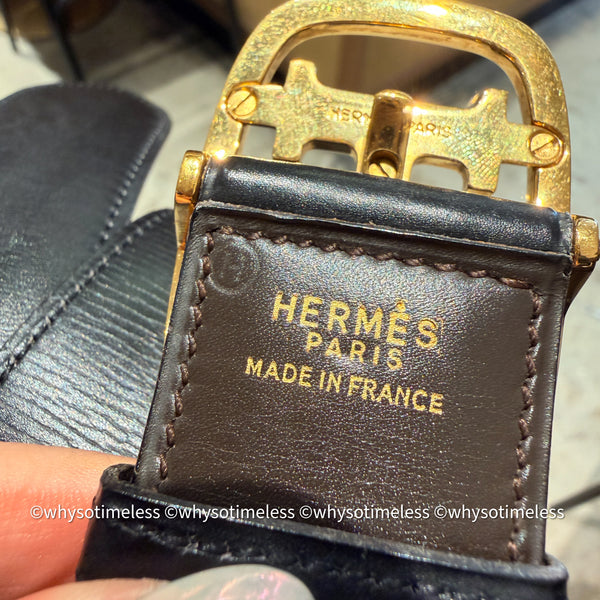 Vintage HERMÈS 1978’s Brevete H Belt Buckle & Reversible Leather Strap - GHW