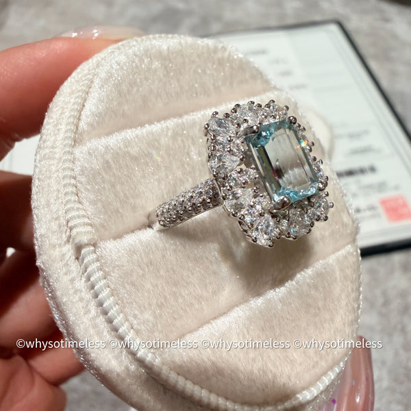 1.22ct Natural Emerald Cut Aquamarine Silver Ring
