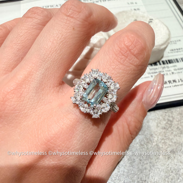 1.22ct Natural Emerald Cut Aquamarine Silver Ring