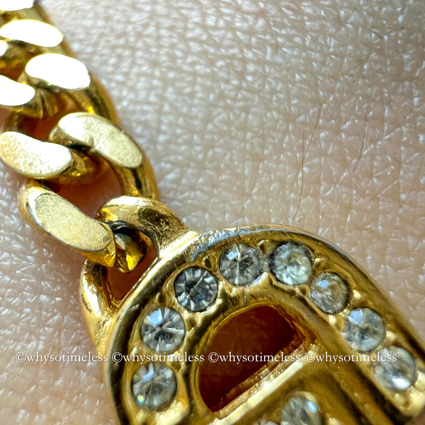 Vintage Dior CD Gold-Finish Metal with Rhinestone Bracelet