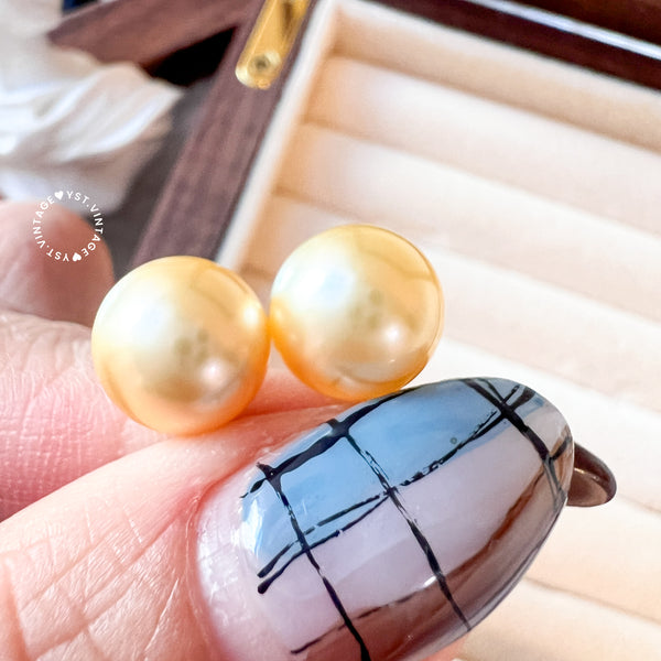 9-10mm 南洋金珠 The South Sea Gold Pearl 18KYG Earrings - Middle Gold