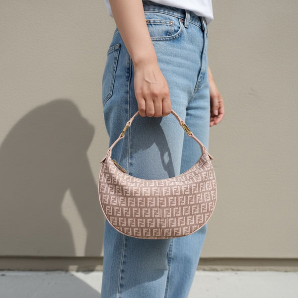 Vintage Fendi Zucca Hobo Bag GHW - Mellow Pink